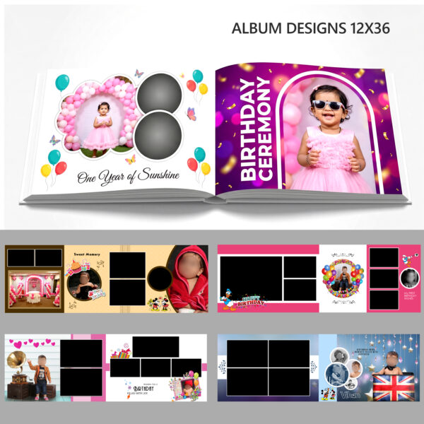 Birthday Album Template Family Celebration Party Classic 12×36 PSD